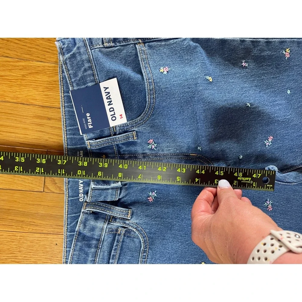 Old Navy‎ Girls High-Rise Flare Embroidered Floral Denim Jeans Blue Size 14 NWT
